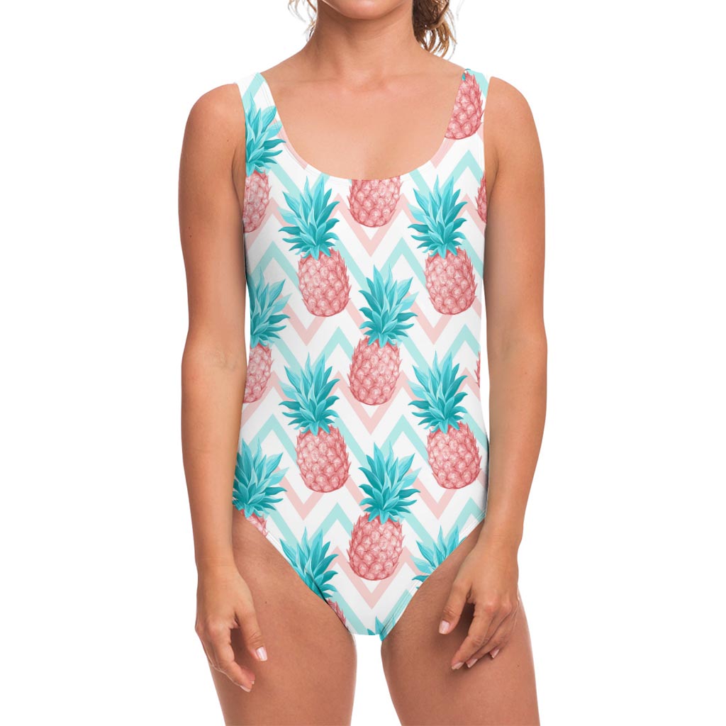 Bright Zig Zag Pineapple Pattern Print One Piece Swimsuit