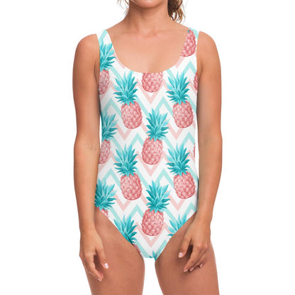 Bright Zig Zag Pineapple Pattern Print One Piece Swimsuit