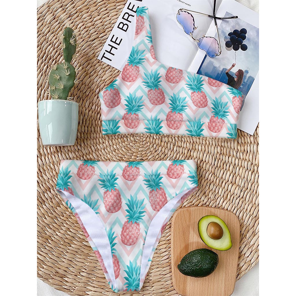 Bright Zig Zag Pineapple Pattern Print One Shoulder Bikini Top