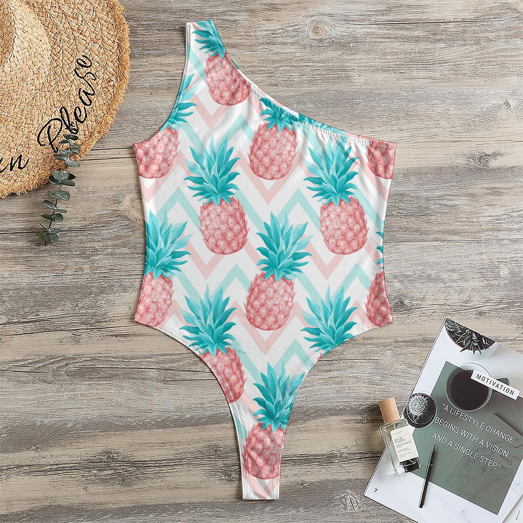 Bright Zig Zag Pineapple Pattern Print One Shoulder Bodysuit
