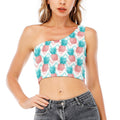 Bright Zig Zag Pineapple Pattern Print One Shoulder Crop Top