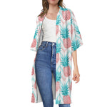 Bright Zig Zag Pineapple Pattern Print Open Front Beach Cover Up