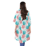 Bright Zig Zag Pineapple Pattern Print Open Front Beach Cover Up