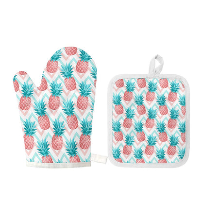 Bright Zig Zag Pineapple Pattern Print Oven Mitt And Pot Holder Set
