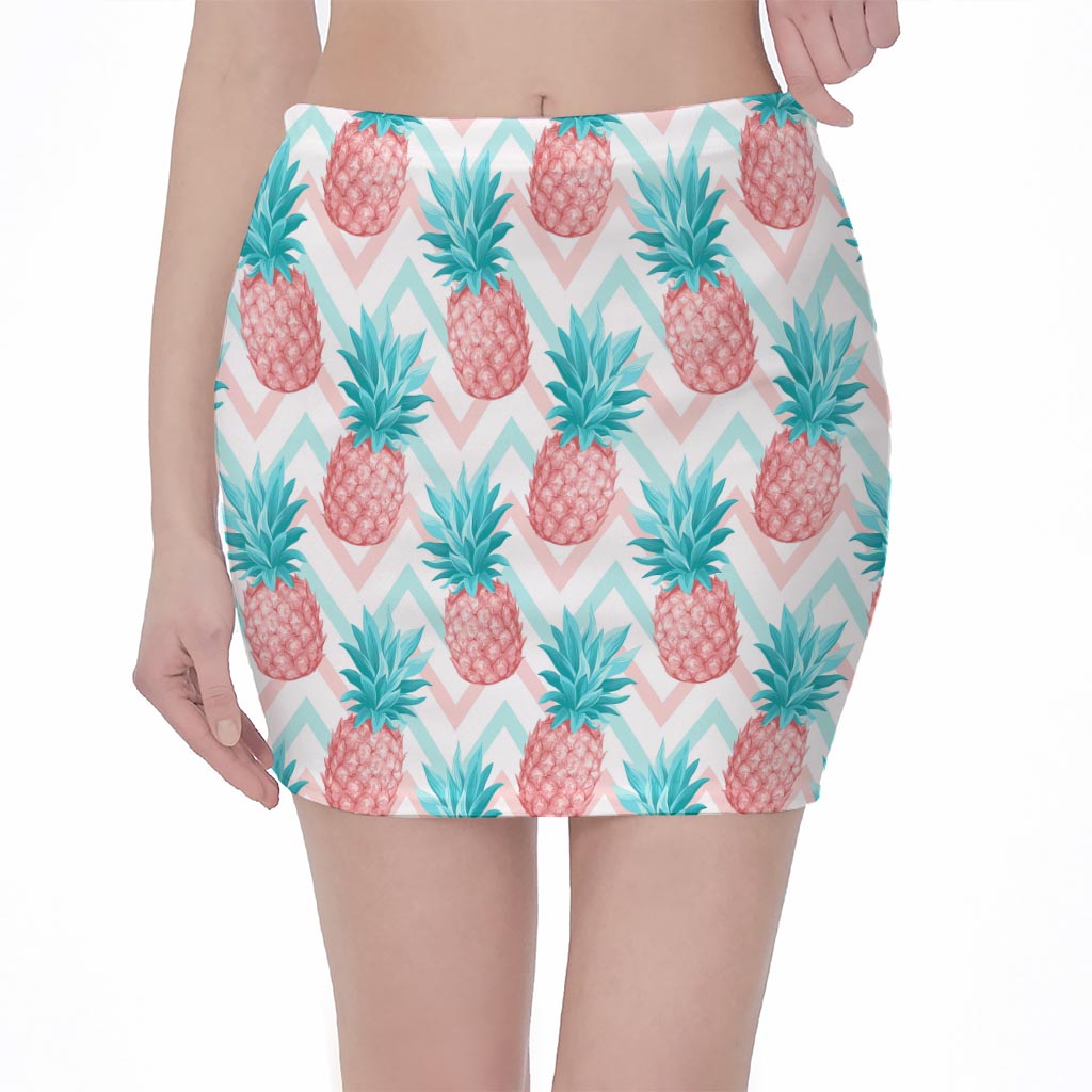 Bright Zig Zag Pineapple Pattern Print Pencil Mini Skirt