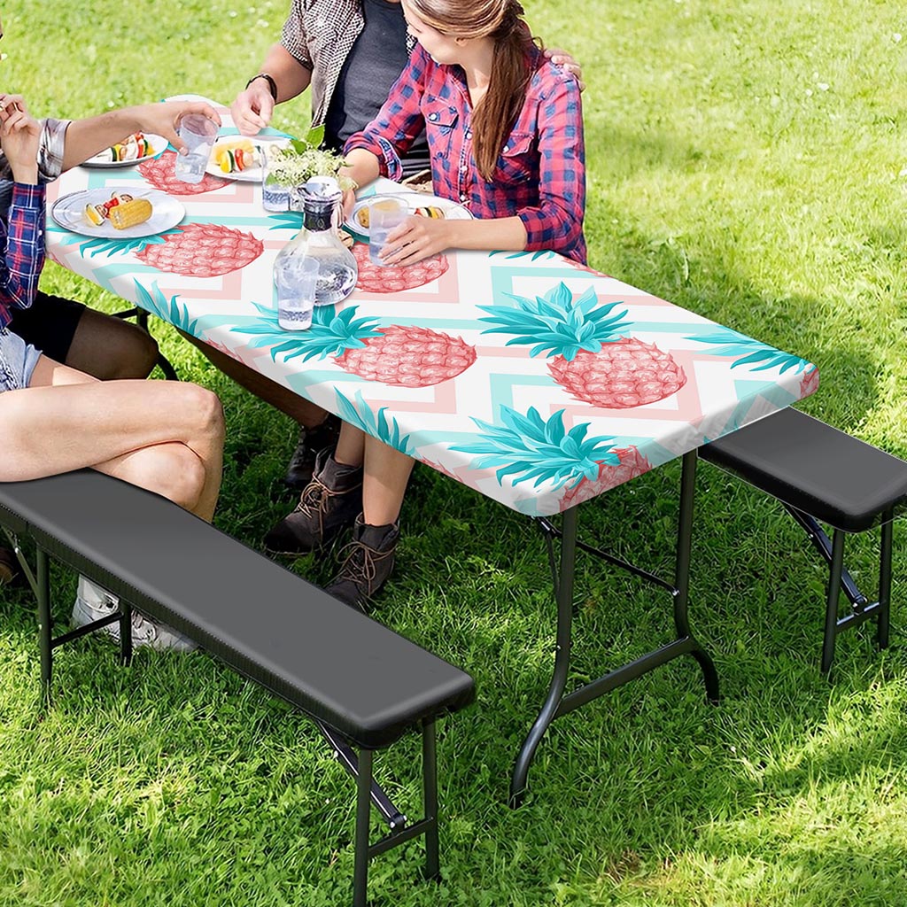 Bright Zig Zag Pineapple Pattern Print Picnic Table Cover