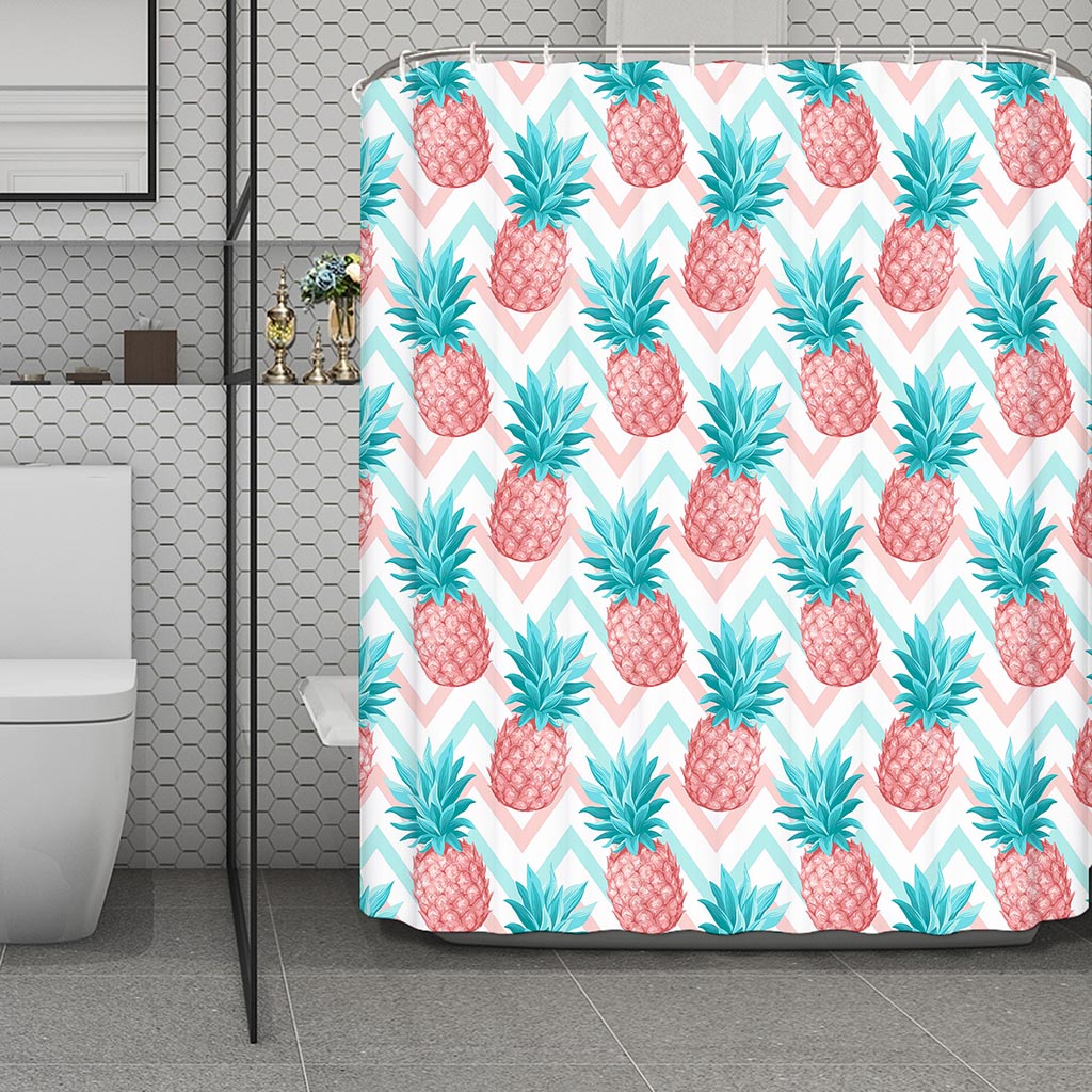 Bright Zig Zag Pineapple Pattern Print Polyester Shower Curtain
