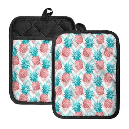 Bright Zig Zag Pineapple Pattern Print Pot Holders With Pocket