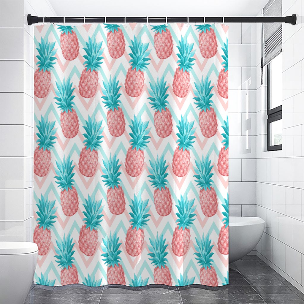 Bright Zig Zag Pineapple Pattern Print Premium Shower Curtain