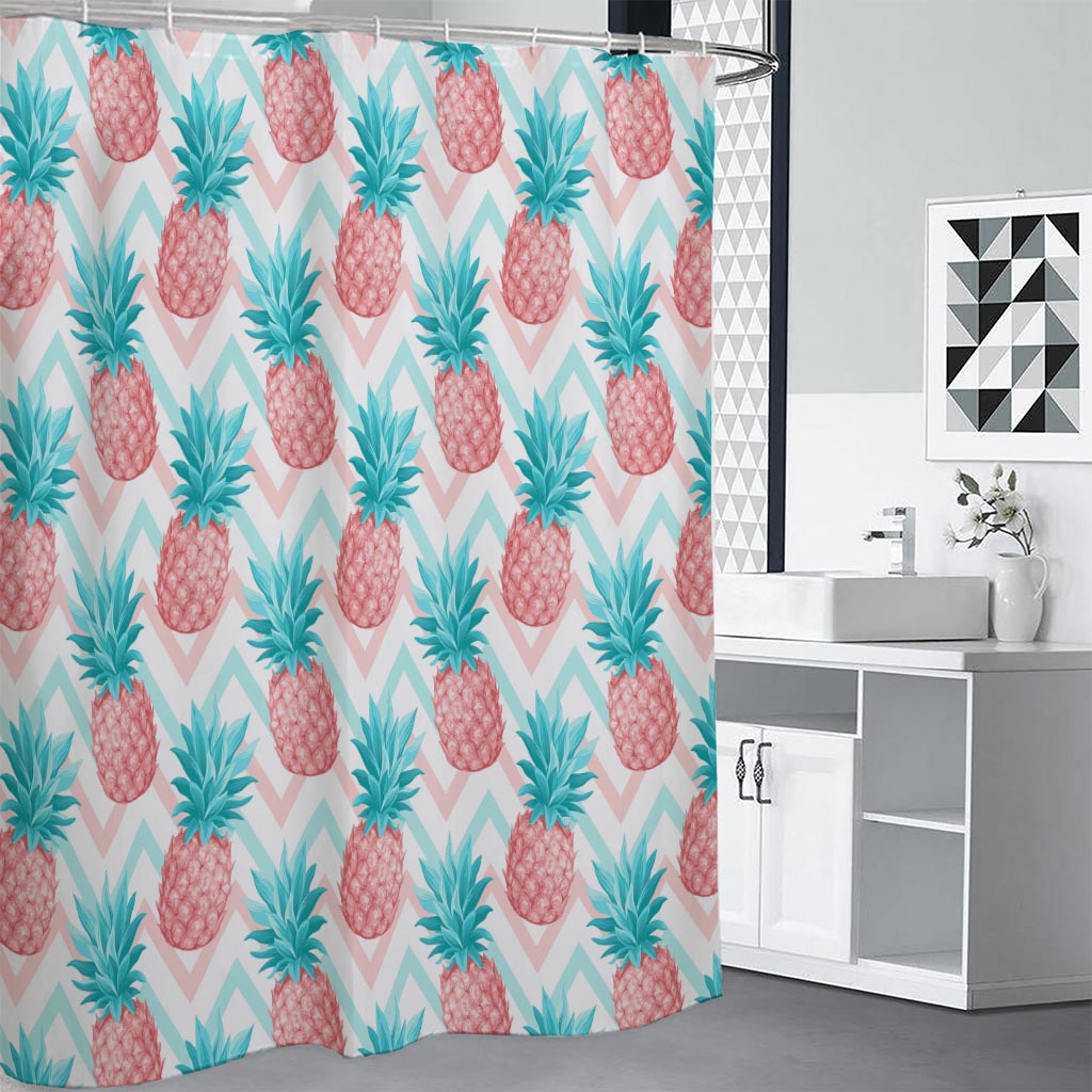 Bright Zig Zag Pineapple Pattern Print Premium Shower Curtain