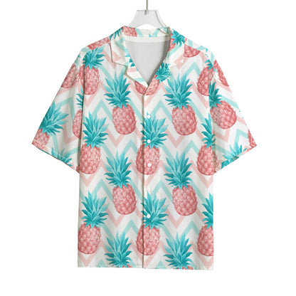 Bright Zig Zag Pineapple Pattern Print Rayon Hawaiian Shirt