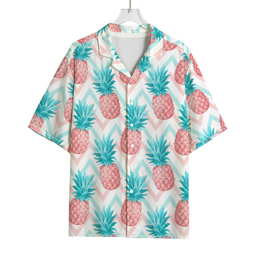 Bright Zig Zag Pineapple Pattern Print Rayon Hawaiian Shirt