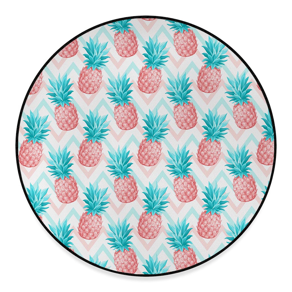 Bright Zig Zag Pineapple Pattern Print Round Floor Mat