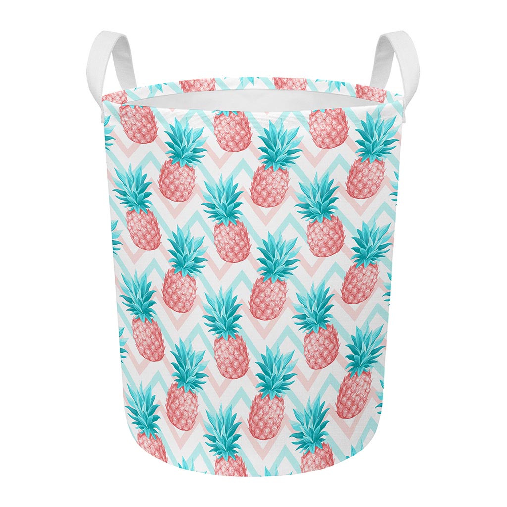 Bright Zig Zag Pineapple Pattern Print Round Laundry Basket