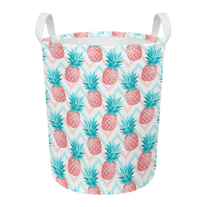 Bright Zig Zag Pineapple Pattern Print Round Laundry Basket