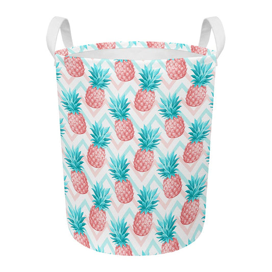 Bright Zig Zag Pineapple Pattern Print Round Laundry Basket