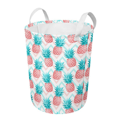 Bright Zig Zag Pineapple Pattern Print Round Laundry Basket