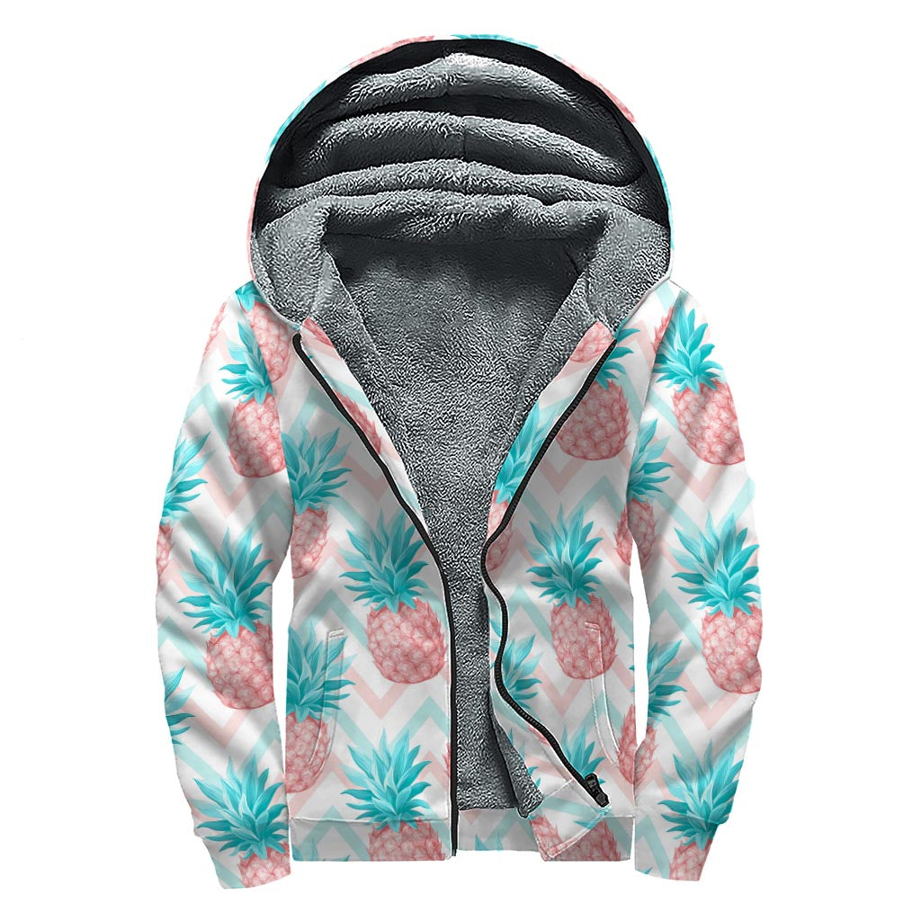 Bright Zig Zag Pineapple Pattern Print Sherpa Lined Zip Up Hoodie