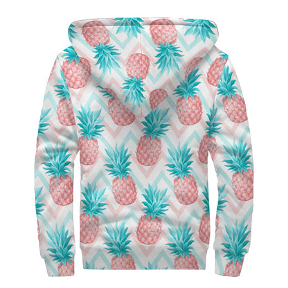 Bright Zig Zag Pineapple Pattern Print Sherpa Lined Zip Up Hoodie