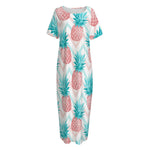 Bright Zig Zag Pineapple Pattern Print Short Sleeve Long Nightdress