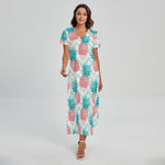 Bright Zig Zag Pineapple Pattern Print Short Sleeve Maxi Dress