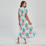 Bright Zig Zag Pineapple Pattern Print Short Sleeve Maxi Dress