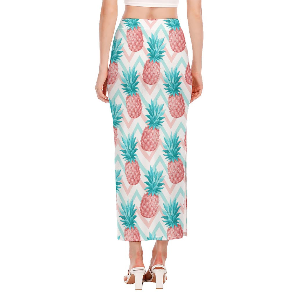 Bright Zig Zag Pineapple Pattern Print Side Slit Maxi Skirt