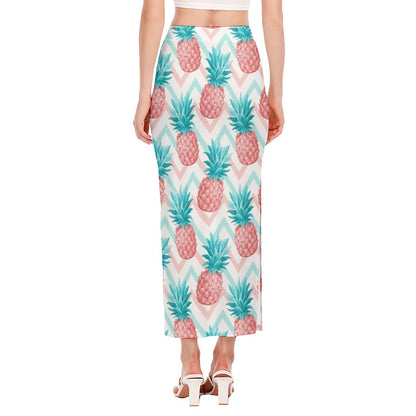 Bright Zig Zag Pineapple Pattern Print Side Slit Maxi Skirt
