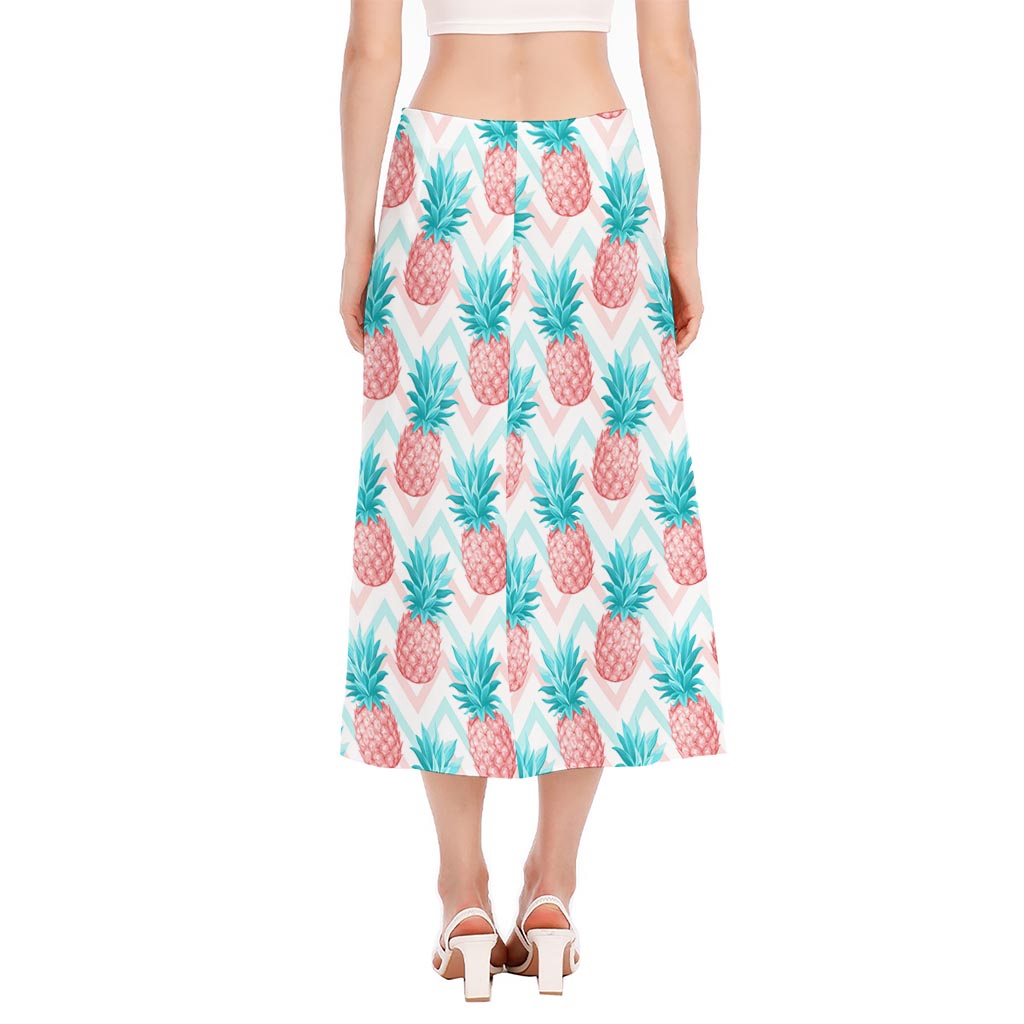 Bright Zig Zag Pineapple Pattern Print Side Slit Midi Skirt