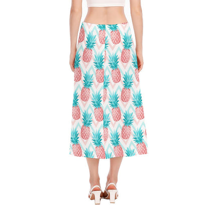 Bright Zig Zag Pineapple Pattern Print Side Slit Midi Skirt