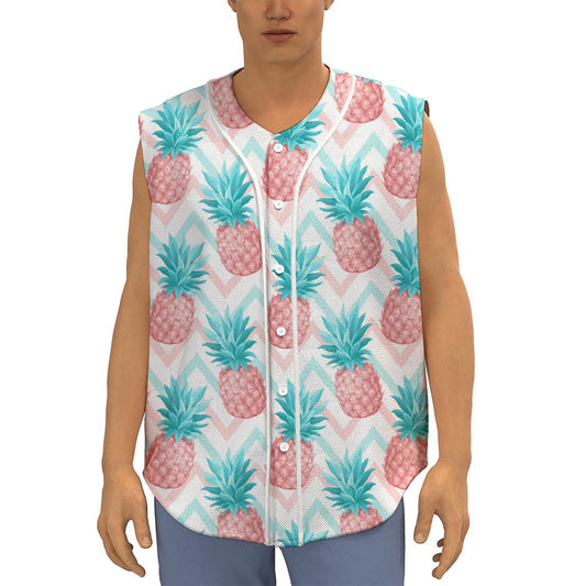 Bright Zig Zag Pineapple Pattern Print Sleeveless Baseball Jersey