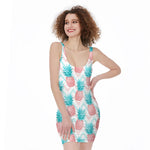 Bright Zig Zag Pineapple Pattern Print Sleeveless Bodycon Dress