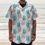 Bright Zig Zag Pineapple Pattern Print Textured Short Sleeve Shirt