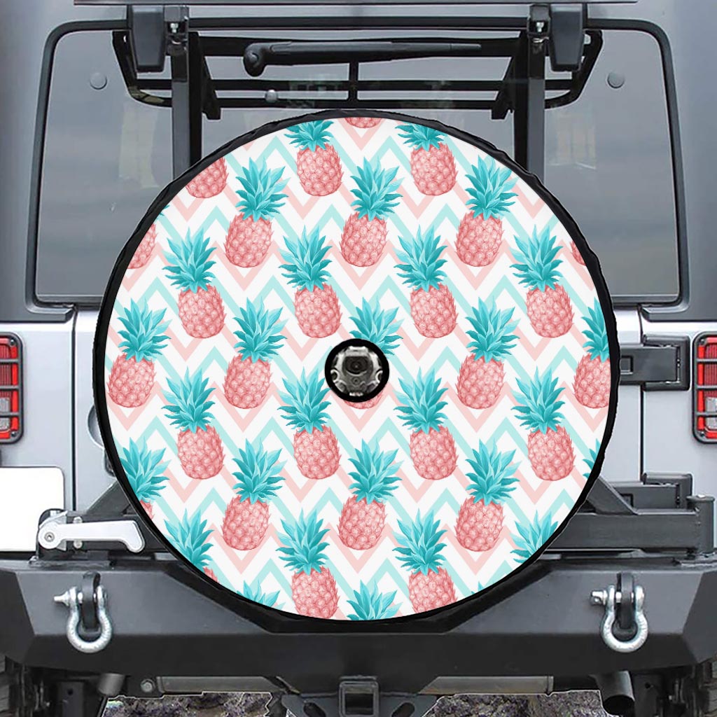 Bright Zig Zag Pineapple Pattern Print Tire Cover With Camera Hole