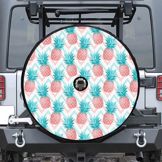 Bright Zig Zag Pineapple Pattern Print Tire Cover With Camera Hole