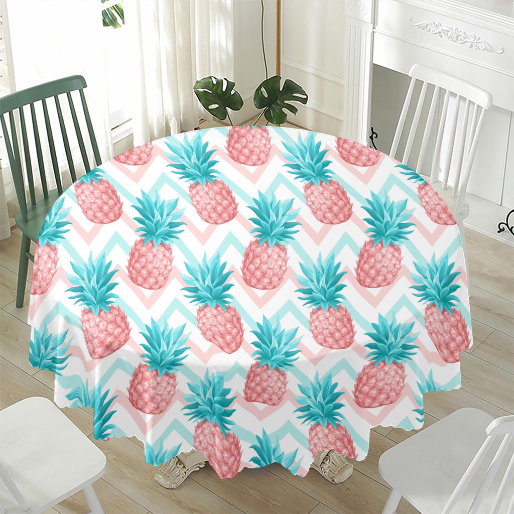 Bright Zig Zag Pineapple Pattern Print Waterproof Round Tablecloth