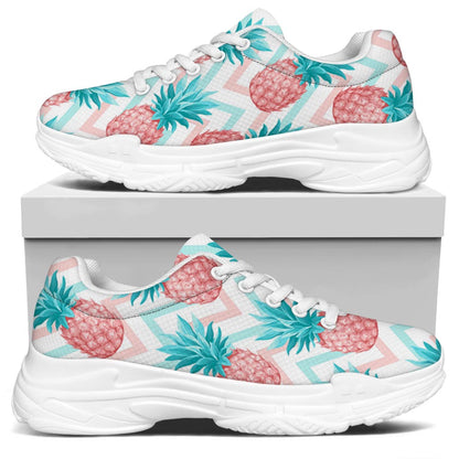 Bright Zig Zag Pineapple Pattern Print White Chunky Shoes