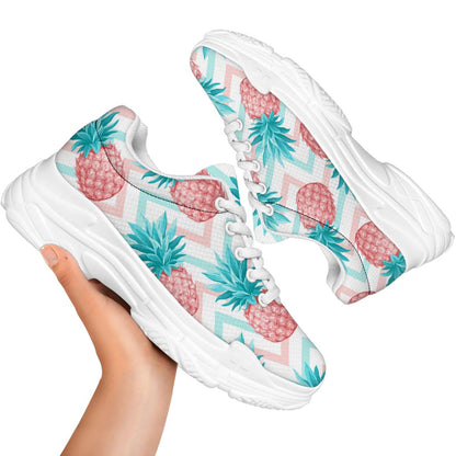 Bright Zig Zag Pineapple Pattern Print White Chunky Shoes