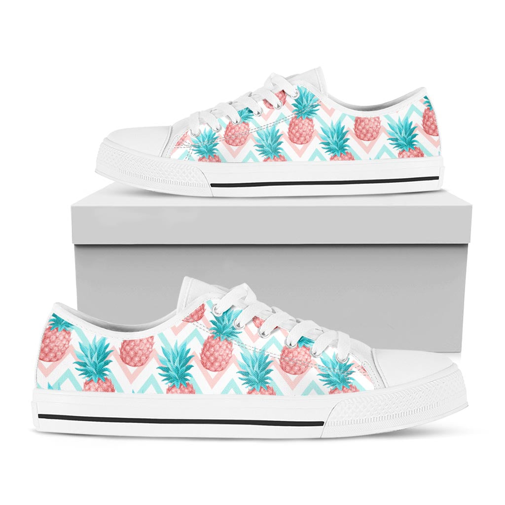 Bright Zig Zag Pineapple Pattern Print White Low Top Sneakers