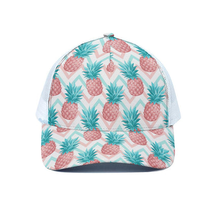 Bright Zig Zag Pineapple Pattern Print White Mesh Trucker Cap