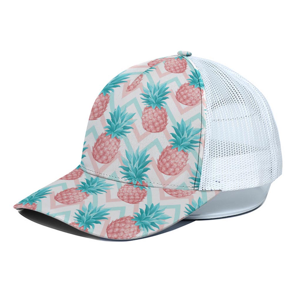 Bright Zig Zag Pineapple Pattern Print White Mesh Trucker Cap