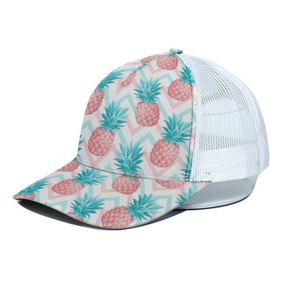 Bright Zig Zag Pineapple Pattern Print White Mesh Trucker Cap
