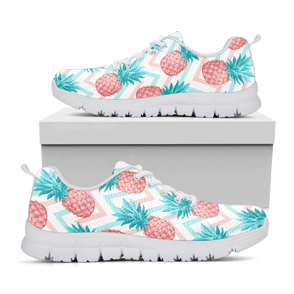 Bright Zig Zag Pineapple Pattern Print White Running Shoes