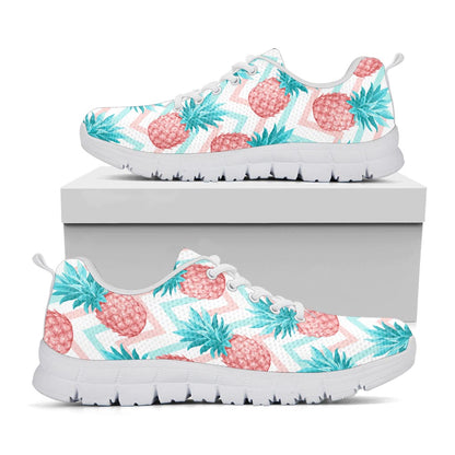 Bright Zig Zag Pineapple Pattern Print White Running Shoes