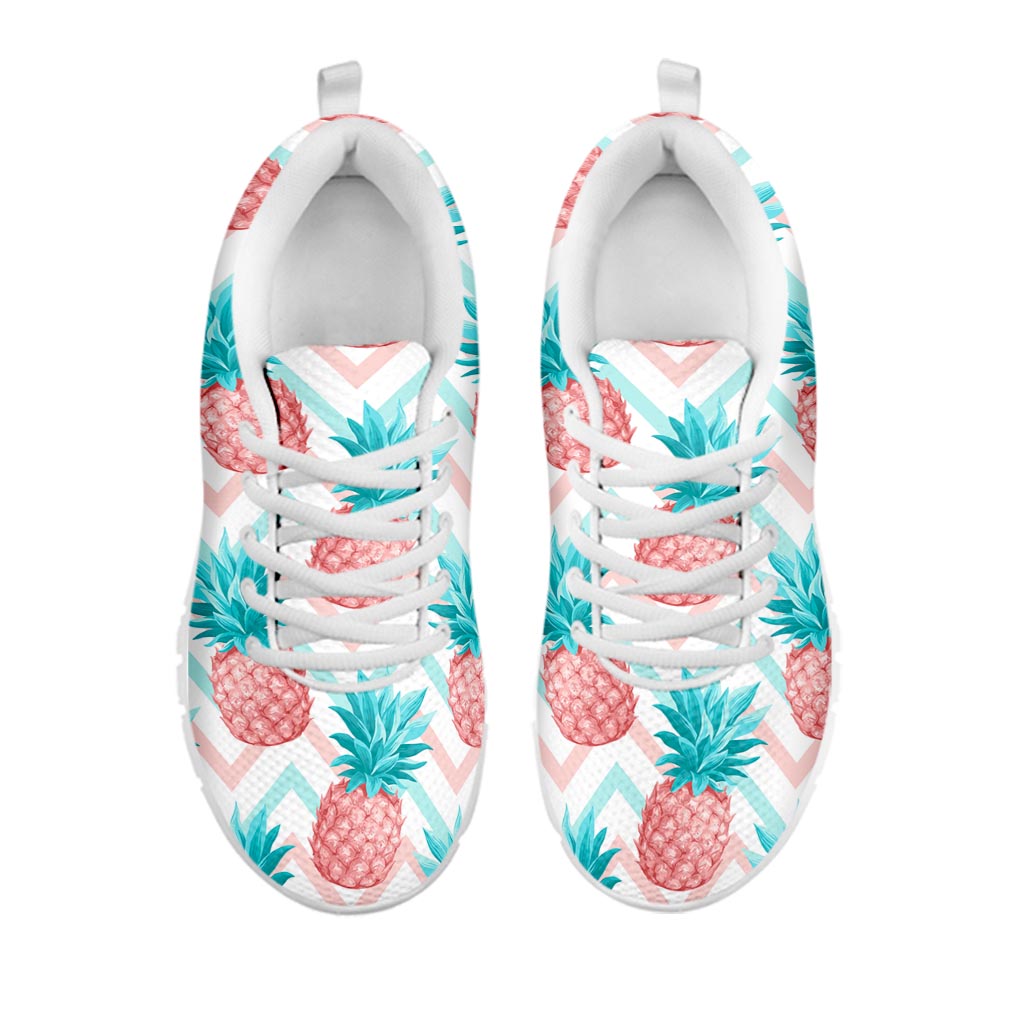 Bright Zig Zag Pineapple Pattern Print White Running Shoes