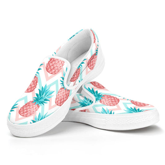 Bright Zig Zag Pineapple Pattern Print White Slip On Sneakers
