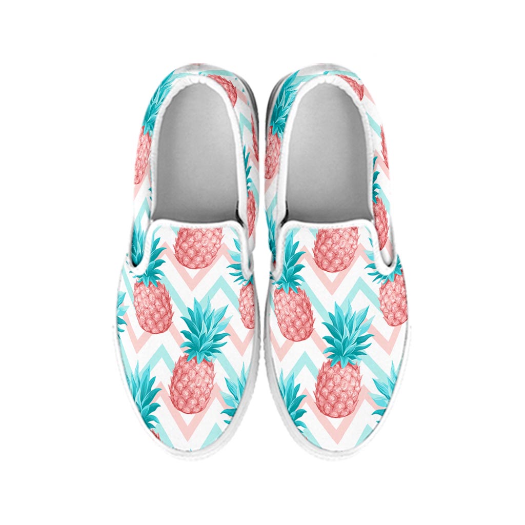 Bright Zig Zag Pineapple Pattern Print White Slip On Sneakers