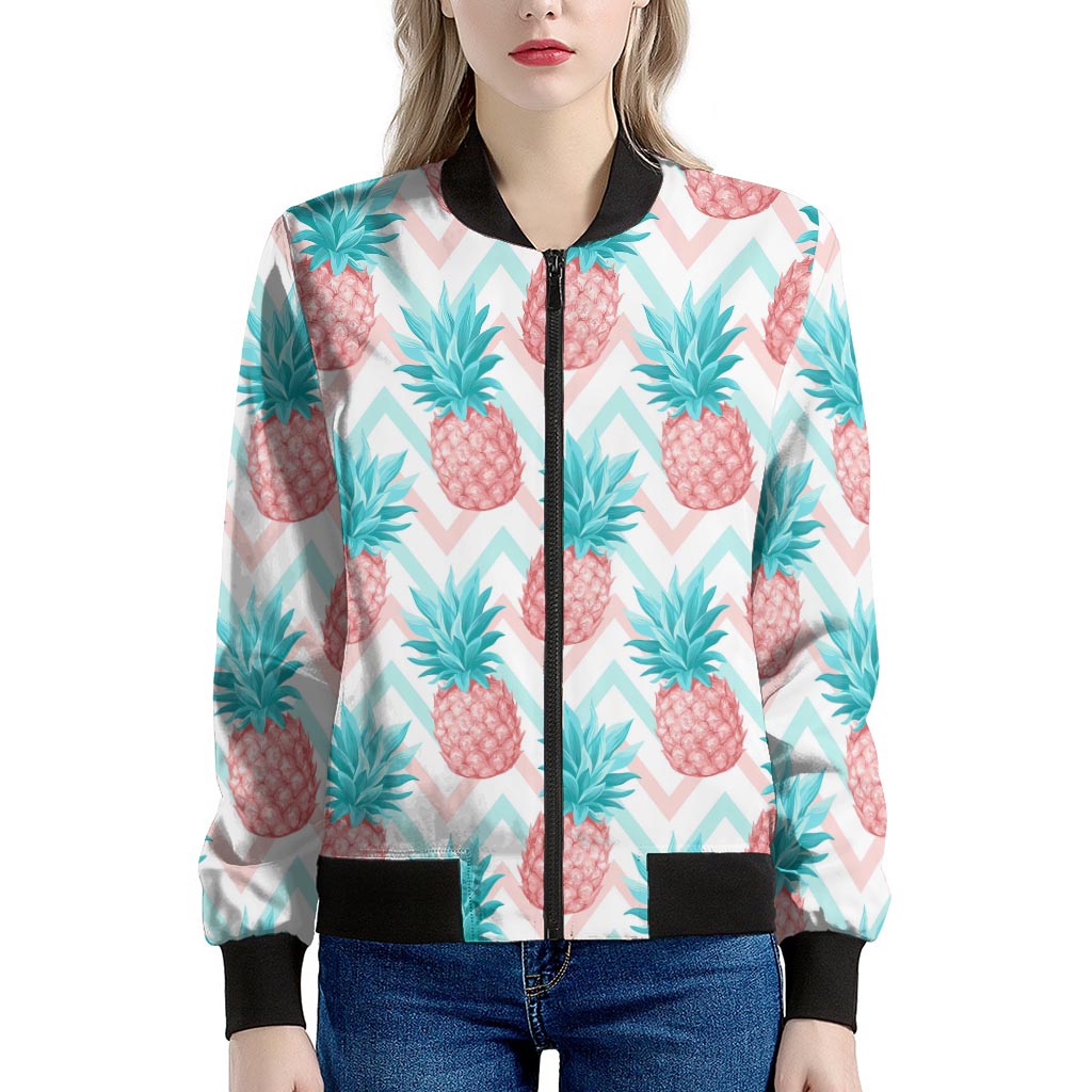 Bright Zig Zag Pineapple Pattern Print Women's Bomber Jacket