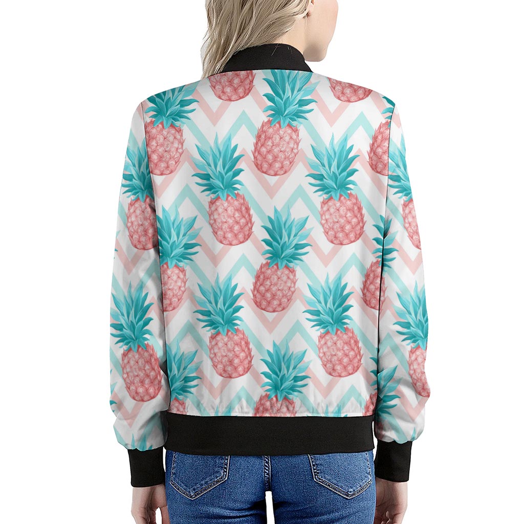 Bright Zig Zag Pineapple Pattern Print Women's Bomber Jacket