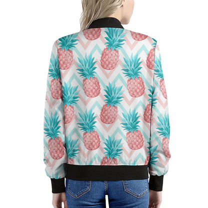 Bright Zig Zag Pineapple Pattern Print Women's Bomber Jacket